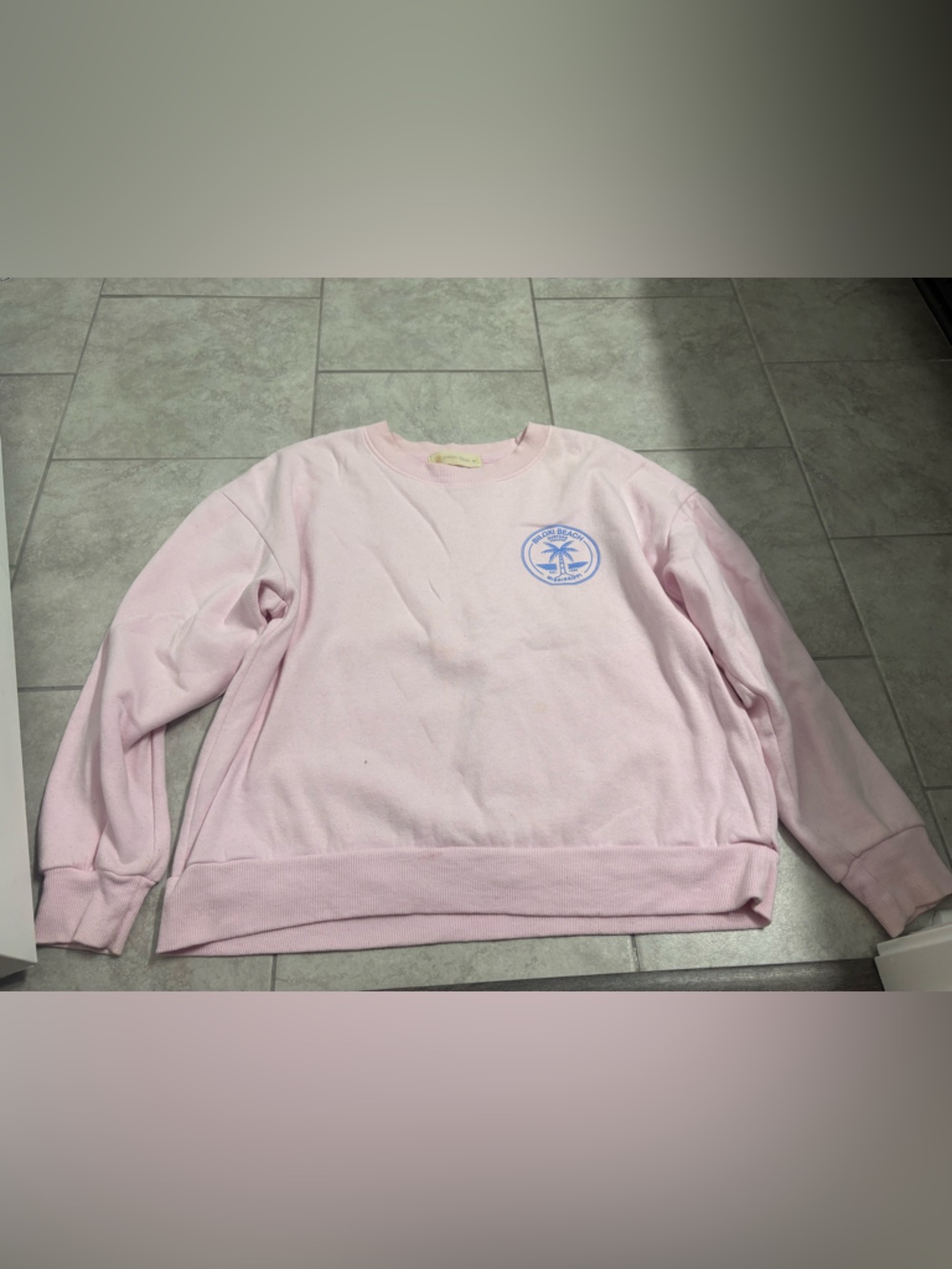 Light Pink Crewneck Sweatshirt with Small Blue Biloxi beach Logo